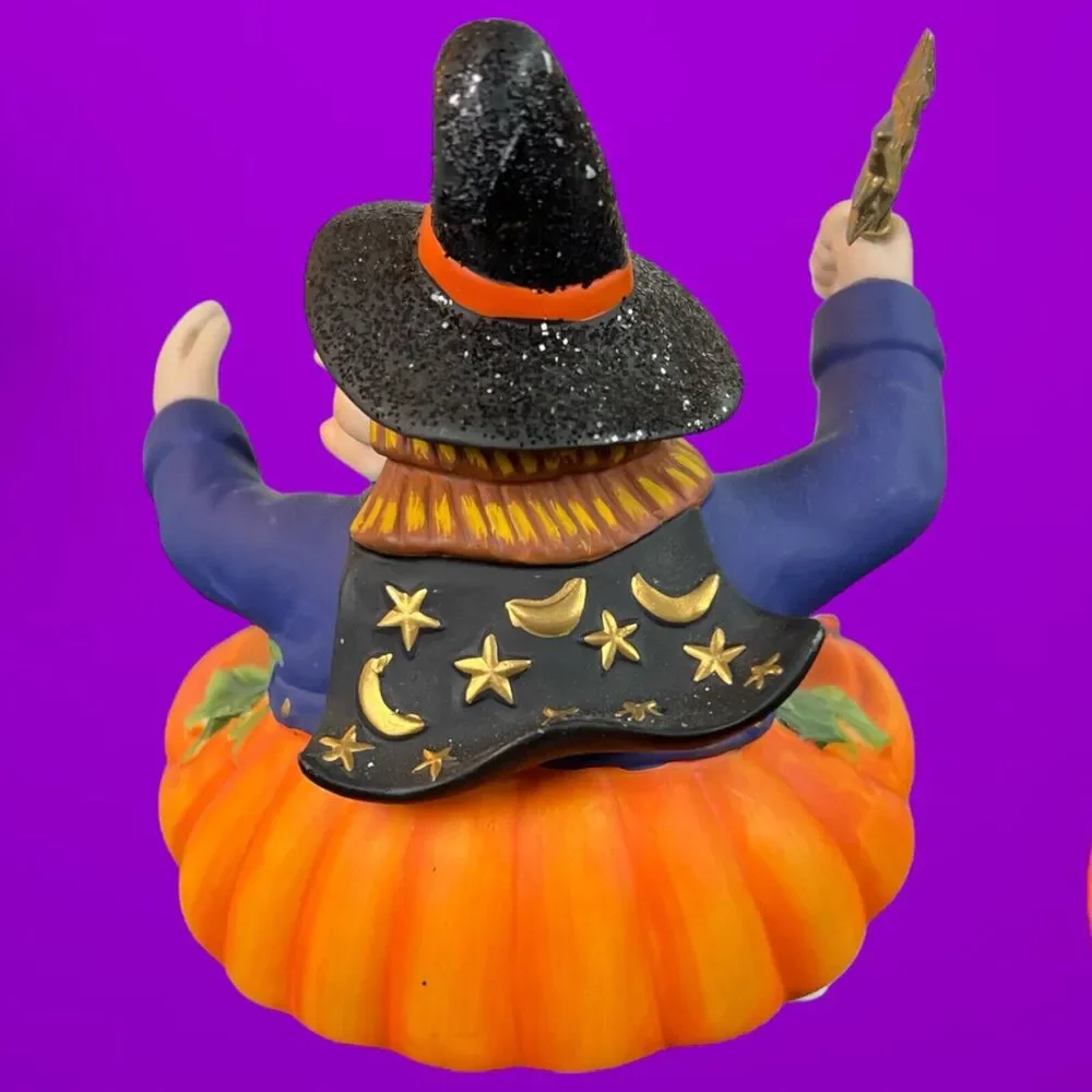 Retired PartyLite Halloween Witch Pumpkin Jar Pillar Candleholder P8212 w/ Box - Picture 3 of 8